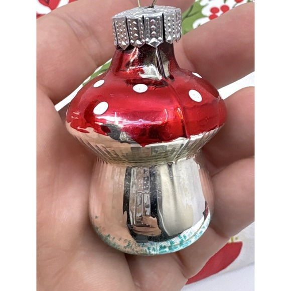 Vintage Mercury Glass Red Fairytale Style Mushroom Christmas Ornament - Picture 6 of 11